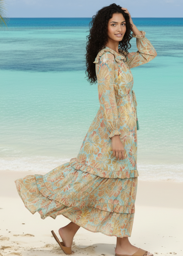 Island Breeze Ruffle Maxi Dress