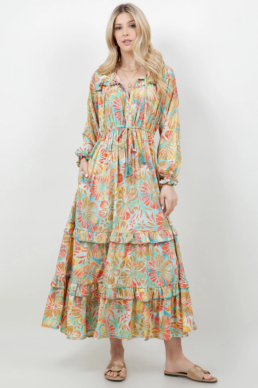 Island Breeze Ruffle Maxi Dress