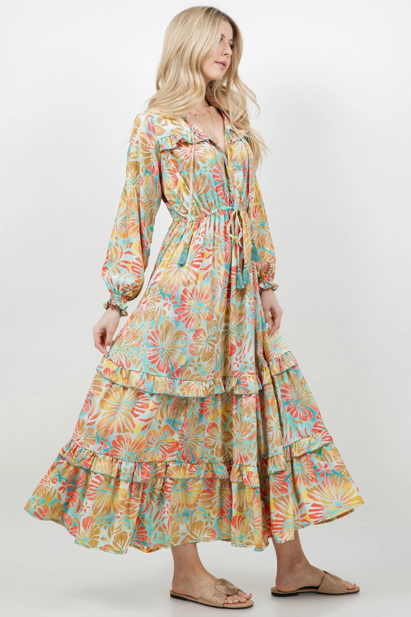 Island Breeze Ruffle Maxi Dress