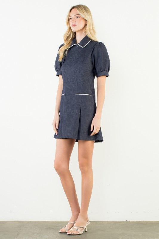 THML Puff Sleeve Collared Denim Dress Medium THML Puff Sleeve Collared Denim Dress Medium