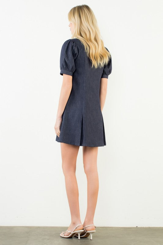 THML Puff Sleeve Collared Denim Dress Medium