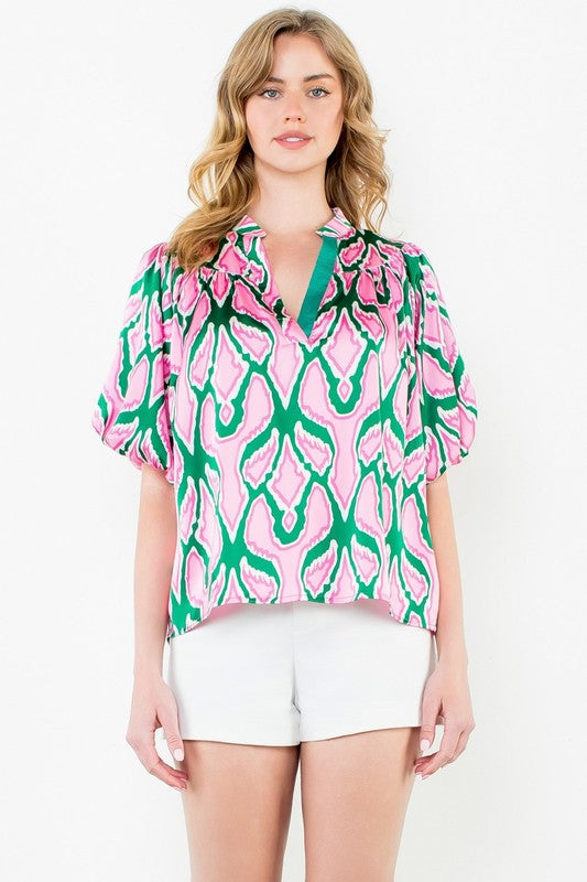 Julie Abstract V-Neck Top