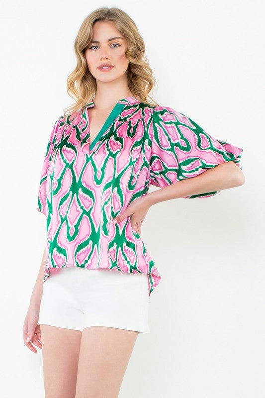 Julie Abstract V-Neck Top