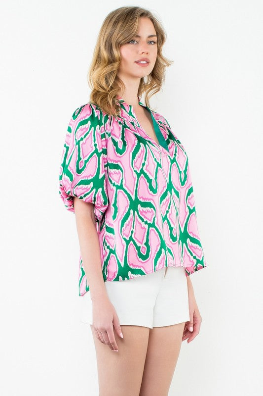 Julie Abstract V-Neck Top