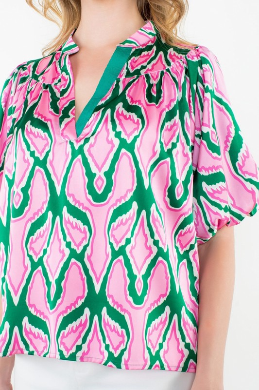 Julie Abstract V-Neck Top