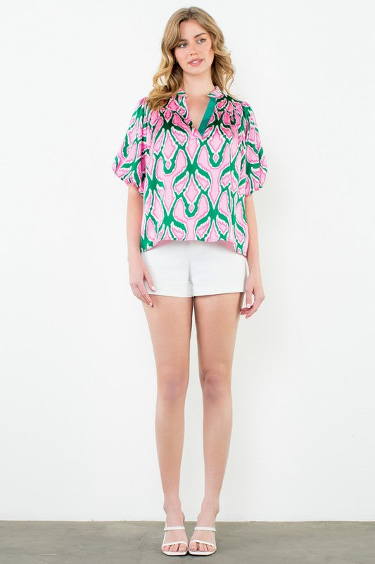 Julie Abstract V-Neck Top