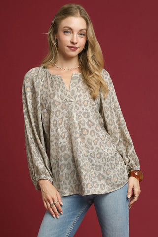 Metallic Leopard V Neck Top