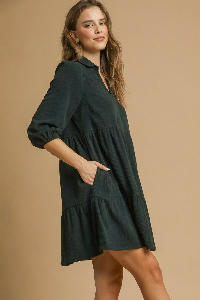 Tiered Corduroy Dress