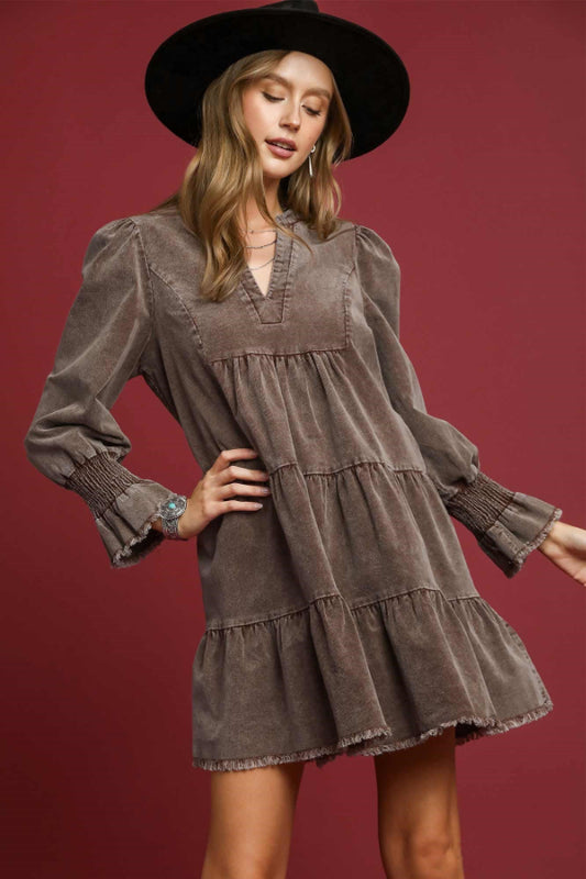 Stone Washed V-Neck Dress