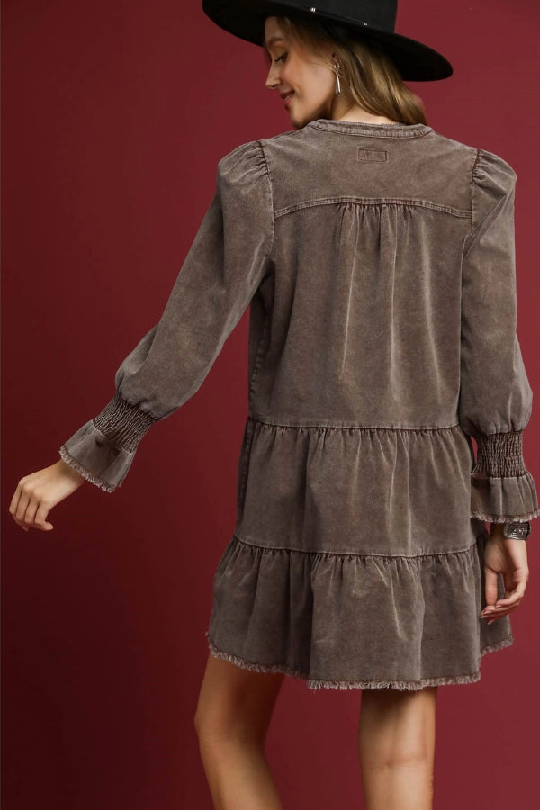 Stone Washed V-Neck Dress