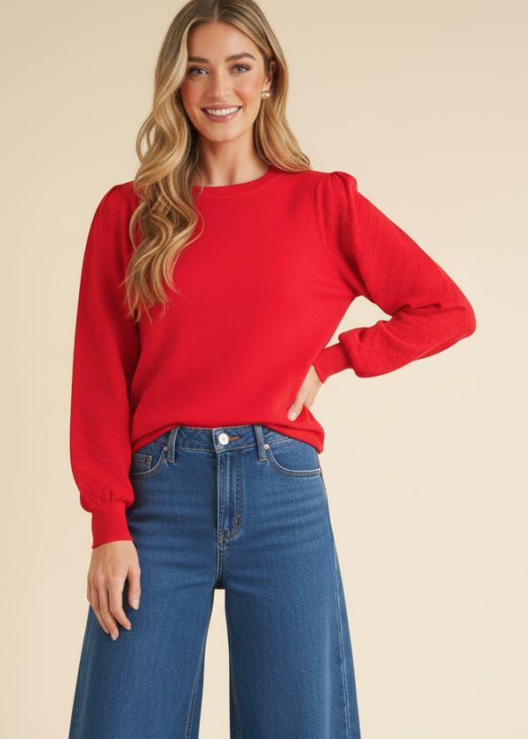 Pointelle Sleeve Sweater