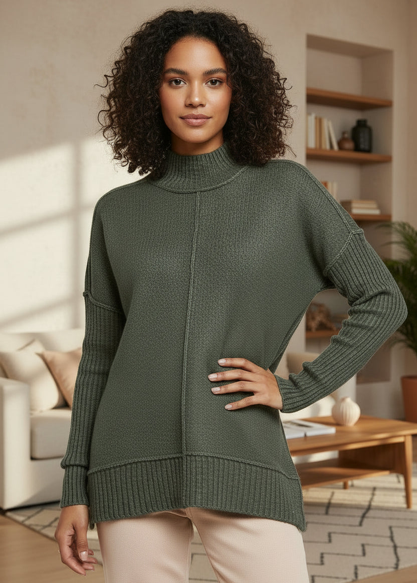 Moss Green Cozy Crew Neck Sweater