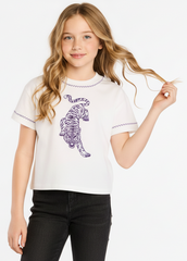 Girls Purple Embroidered Tee