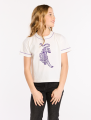 Girls Purple Embroidered Tee