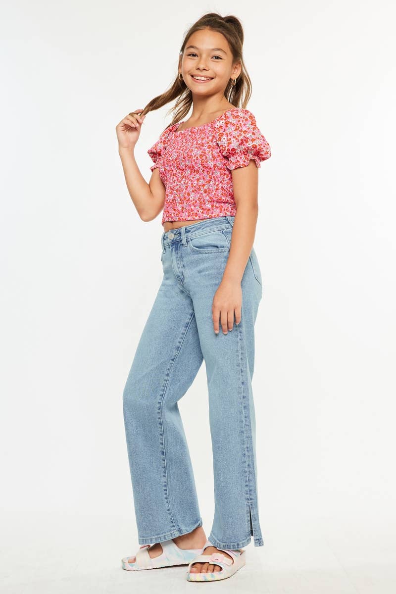 Girls High Rise Wide Leg Jeans
