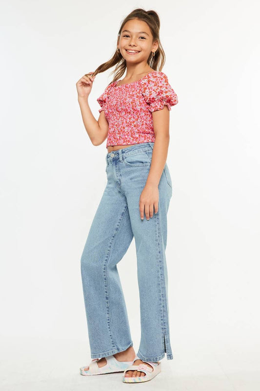 Girls High Rise Wide Leg Jeans