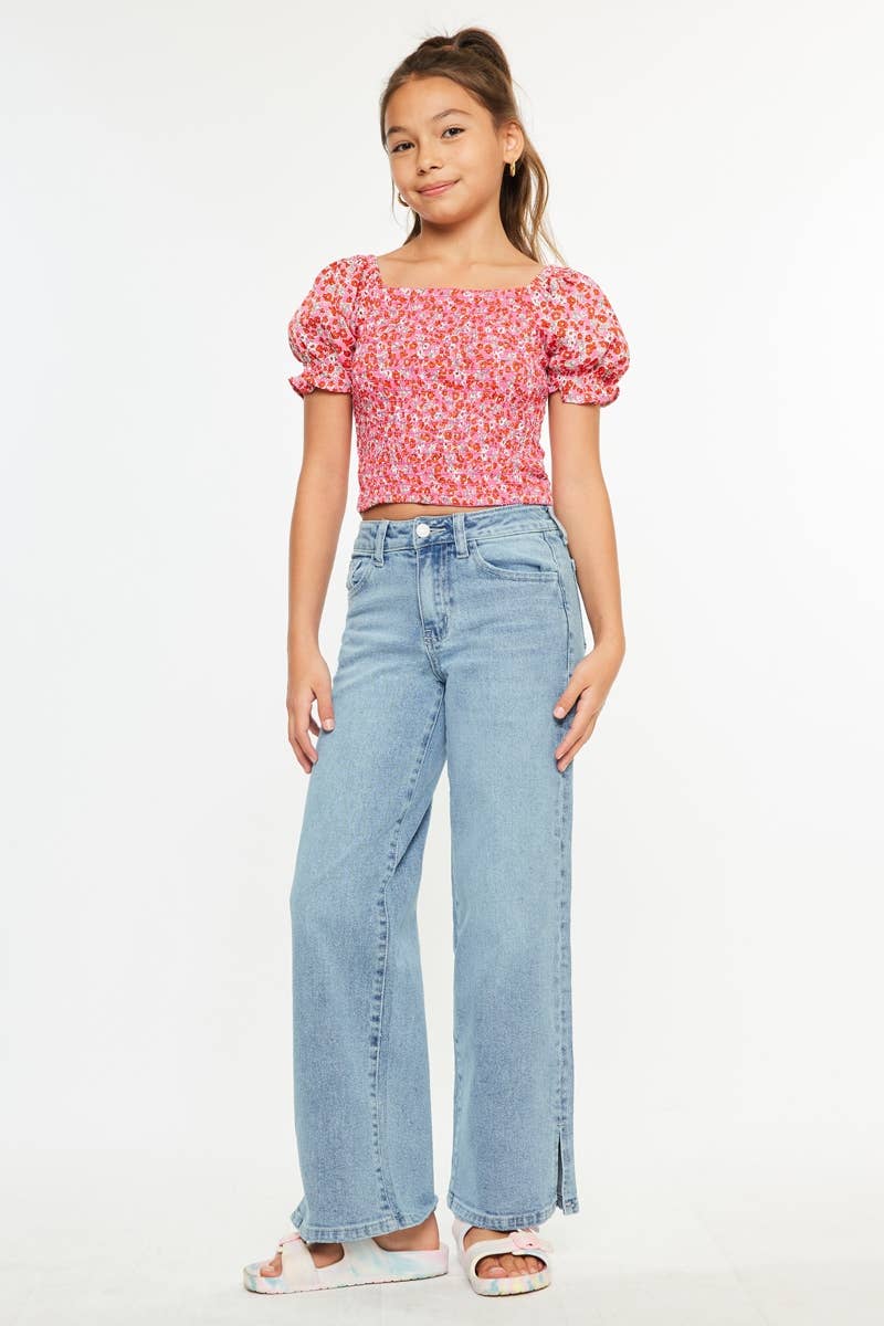 Girls High Rise Wide Leg Jeans