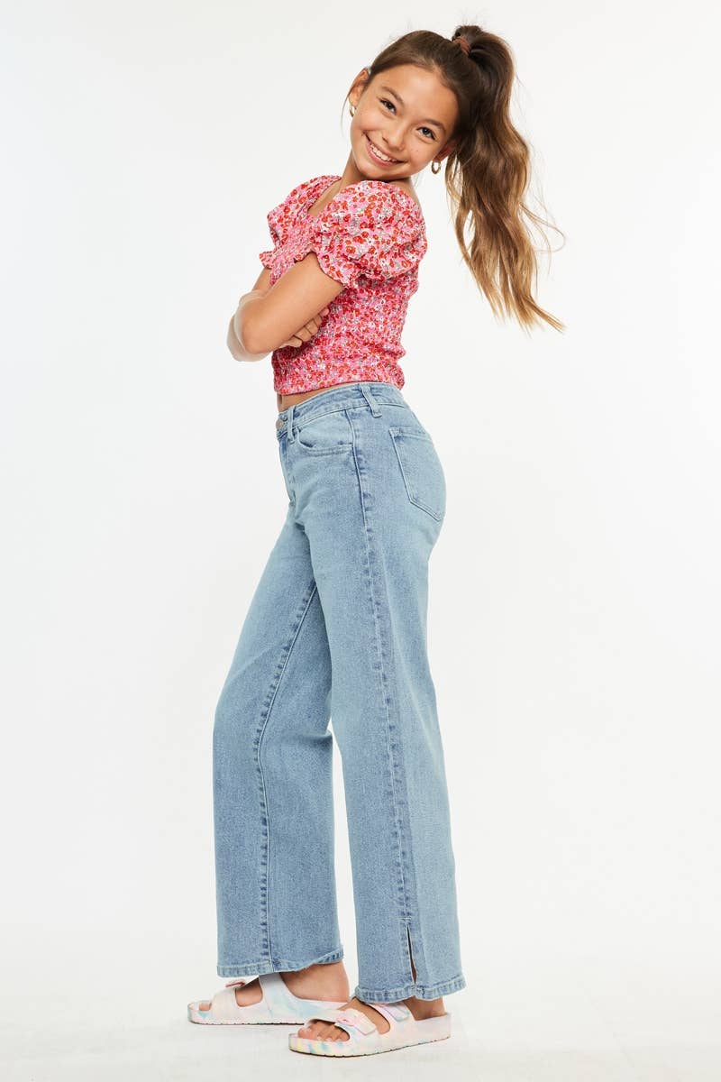 Girls High Rise Wide Leg Jeans