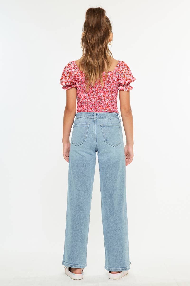 Girls High Rise Wide Leg Jeans