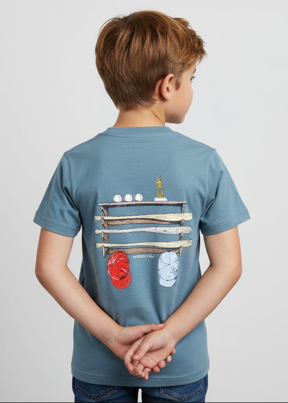 Boys Bat Rack Steel Blue Graphic T-Shirt