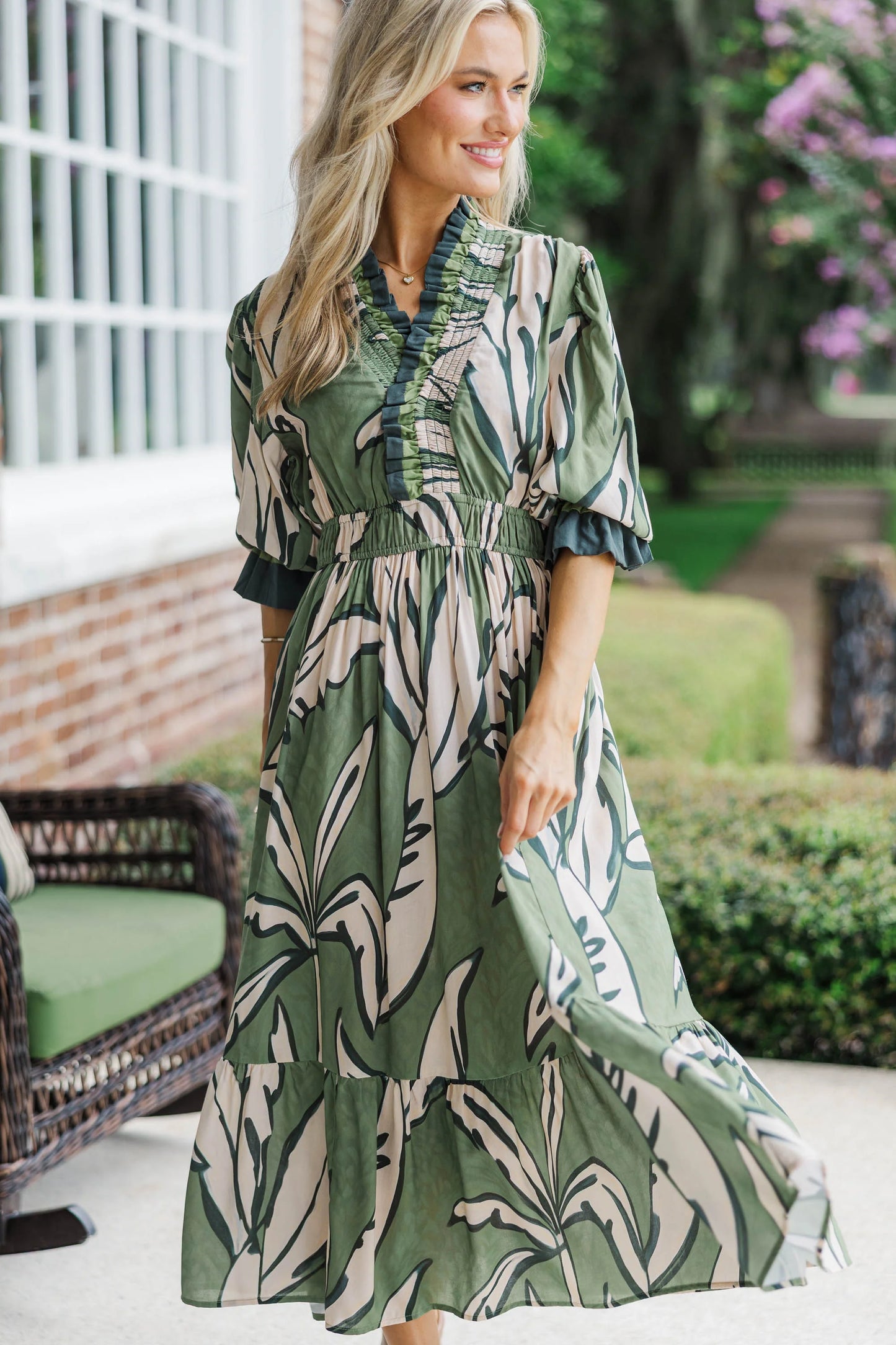 Leafy Print Midi Dress