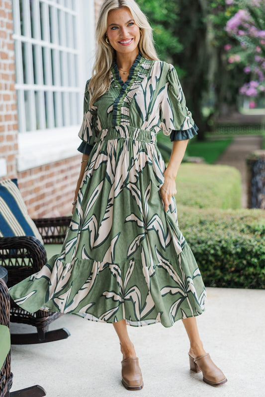 Leafy Print Midi Dress