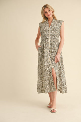Leopard Zipper Midi Dress