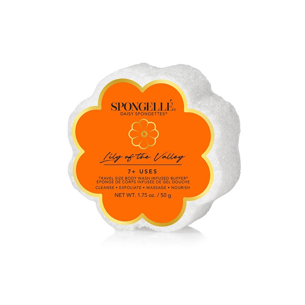 Spongellé Daisy Spongelette with orange label on a white background