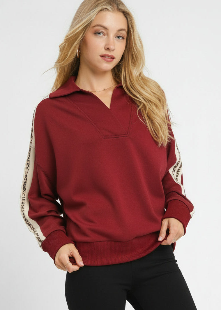 Luxeknit Sweatshirt with Leopard Accent Sleeves