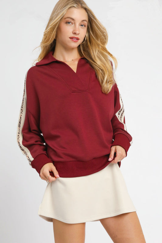 Luxeknit Sweatshirt with Leopard Accent Sleeves