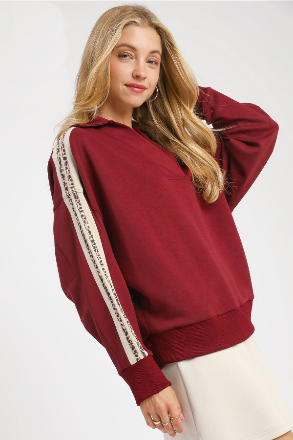 Luxeknit Sweatshirt with Leopard Accent Sleeves