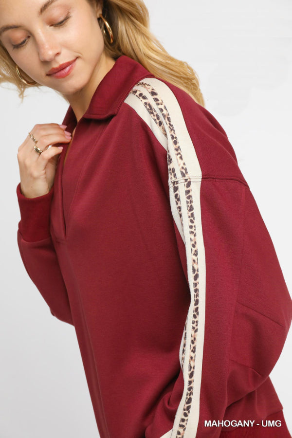 Luxeknit Sweatshirt with Leopard Accent Sleeves