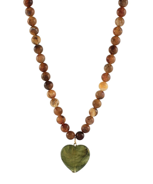Marble Puffy Heart Necklace Olive