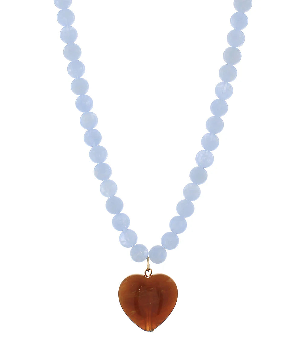 Marble Puffy Heart & Ball Necklace blue