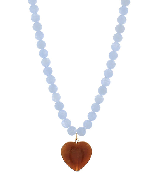 Marble Puffy Heart & Ball Necklace blue