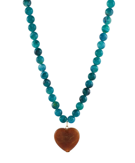 Marble Puffy Heart & Ball Necklace Teal