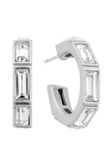 Silver Baguette Crystal Hoop Earring