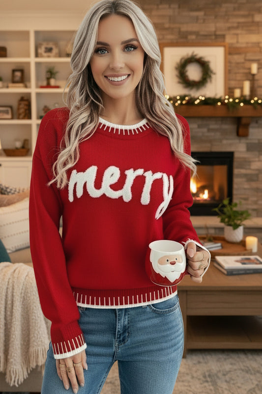 Merry Contrast Stitch Sweater