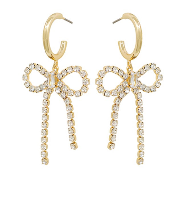 Crystal Bow Earrings Metal Hoop & Crystal Bow Drop Earrings