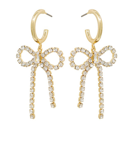 Crystal Bow Earrings Metal Hoop & Crystal Bow Drop Earrings