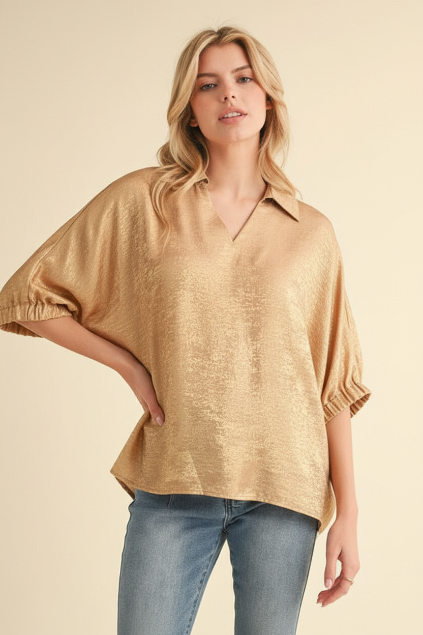 Metallic Gold V-neck Dolman Top