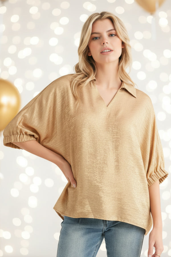 Metallic Gold V-neck Dolman Top