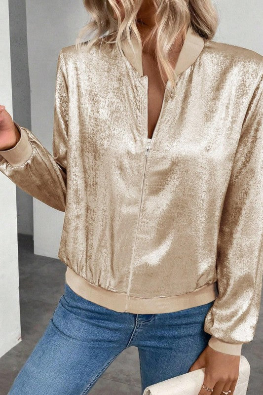 Metallic Gold Bomber Jacket