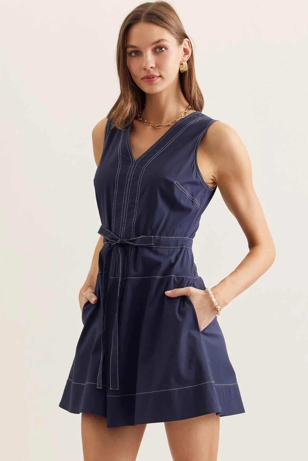 Mini Contrast Topstitch Dress