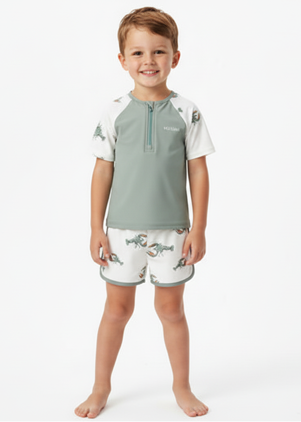 Lobster Zipper Top & Swim Trunks