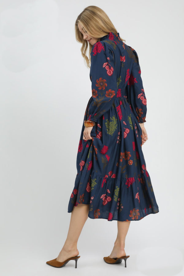 Mix Floral Print Midi Dress
