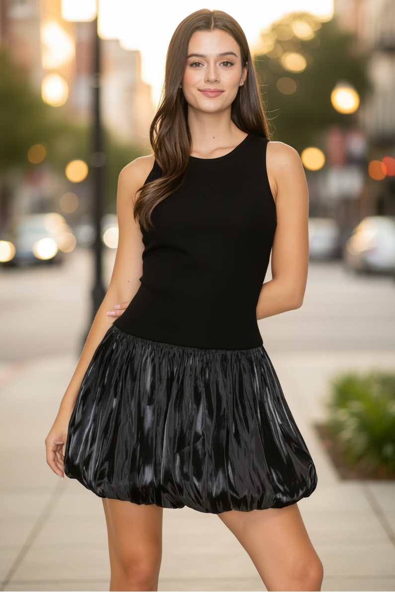 Mixed Media Bubble Hem Dress