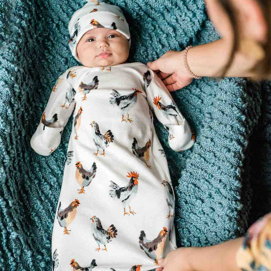 Chicken Organic Cotton Newborn Gown & Hat Set