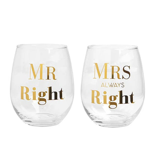 Mr Right | Mrs Always Right Wine Glass Set of 2