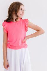 Neon Pink Ruffle Tee